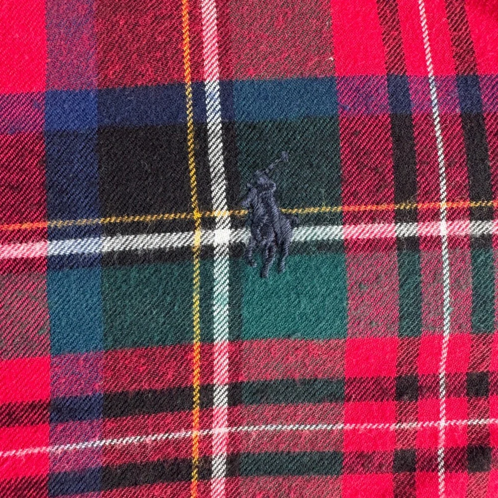 Ralph Lauren Flannel‎ Button Down Shirt Boys L 14-16 Red Green Tartan Plaid